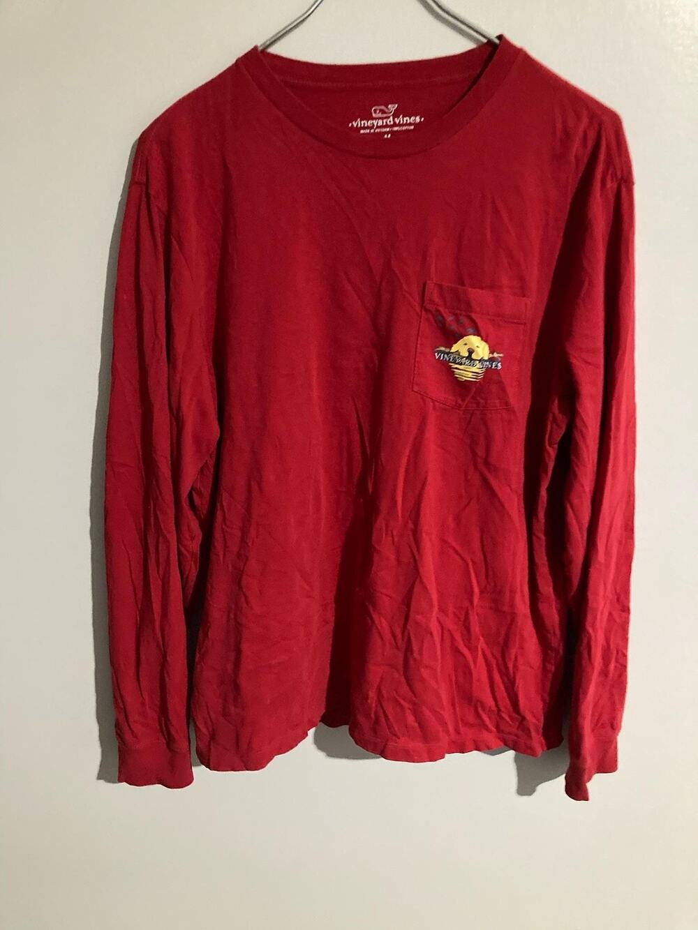 Vineyard Vines Shirt Mens M Red Long Sleeve Graphic Pocket Dog Logo Cotton